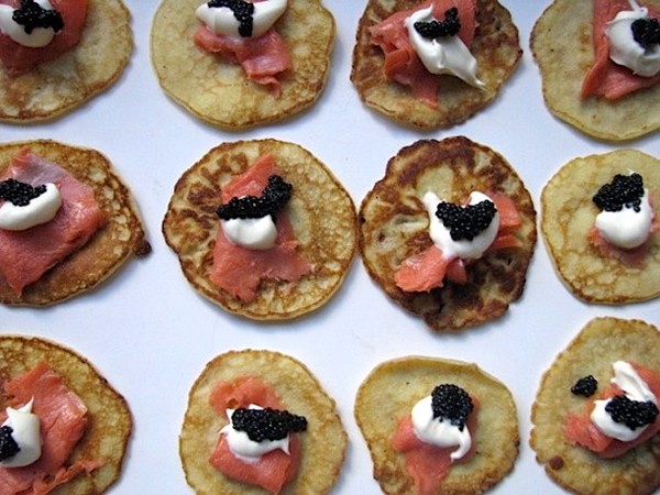 Salmon and caviar blini