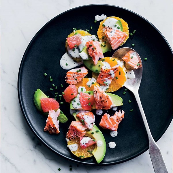 Salmon and citrus salad with poppy seed dressing