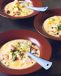 Salmon-and-corn chowder with lima beans
