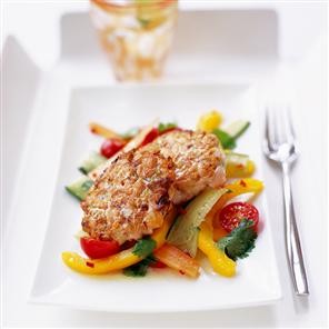 Salmon and ginger fishcakes with sweet-and-sour salad
