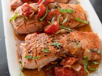 Salmon and melting cherry tomatoes