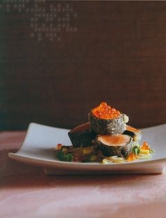 Salmon and nori tempura, ginger blossom and apple salad