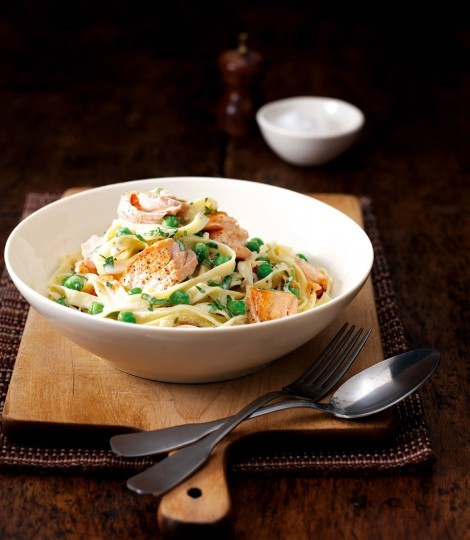Salmon and pea tagliatelle