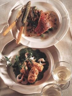 Salmon and prawn sausages with parsley and prawn sauce