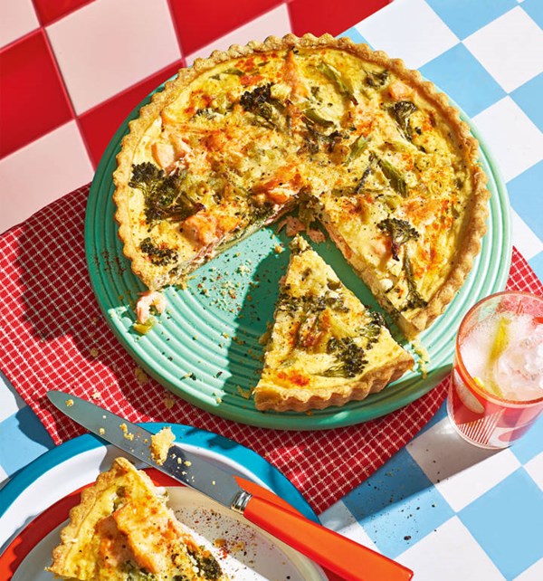 Salmon and tenderstem broccoli quiche