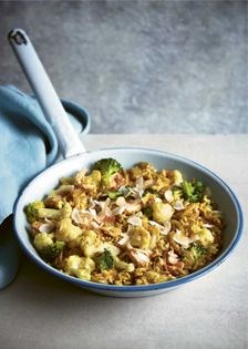 Salmon and vegetable biryani with cucumber and mint yoghurt