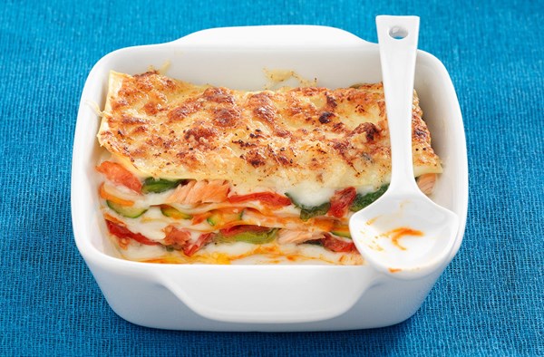 Salmon and vegetable lasagne