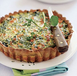 Salmon and watercress quiche