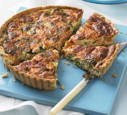 Salmon and watercress quiche
