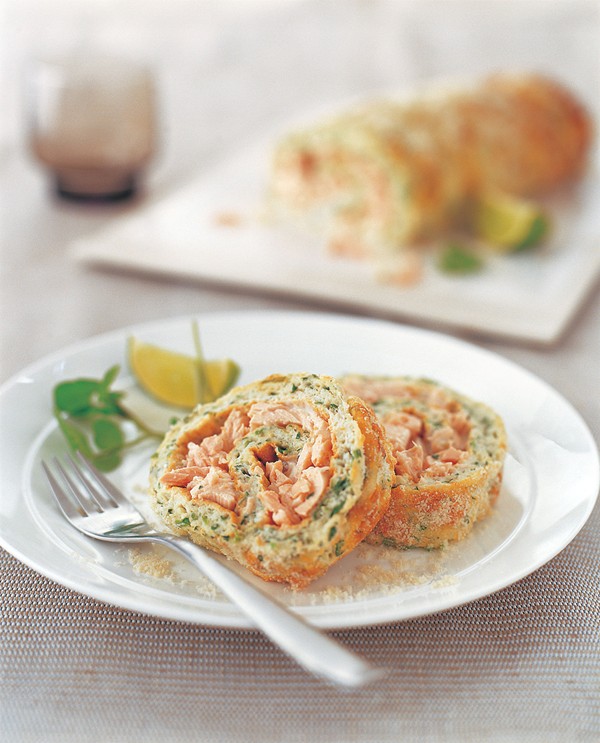 Salmon and watercress roulade