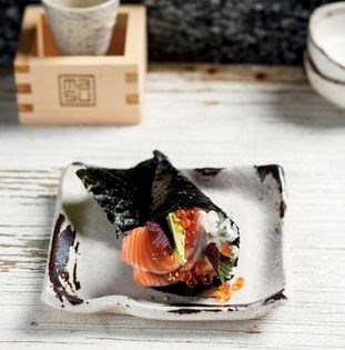 Salmon avocado temaki cone