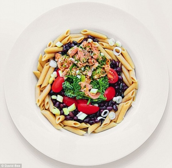 Salmon, black beans and whole-wheat pasta