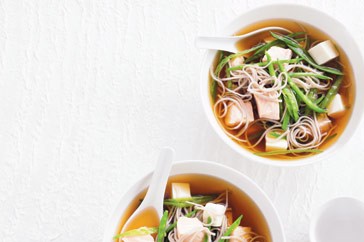 Salmon broth with buckwheat noodles