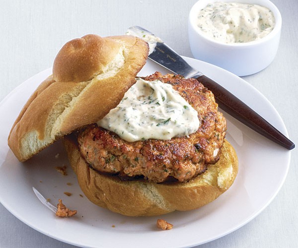 Salmon burger with herb aioli
