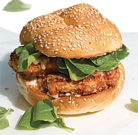 Salmon cake sandwiches with watercress and miso dressing