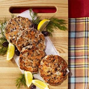 Salmon cakes with olives, lemon & dill