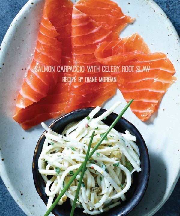 Salmon carpaccio with celery root slaw
