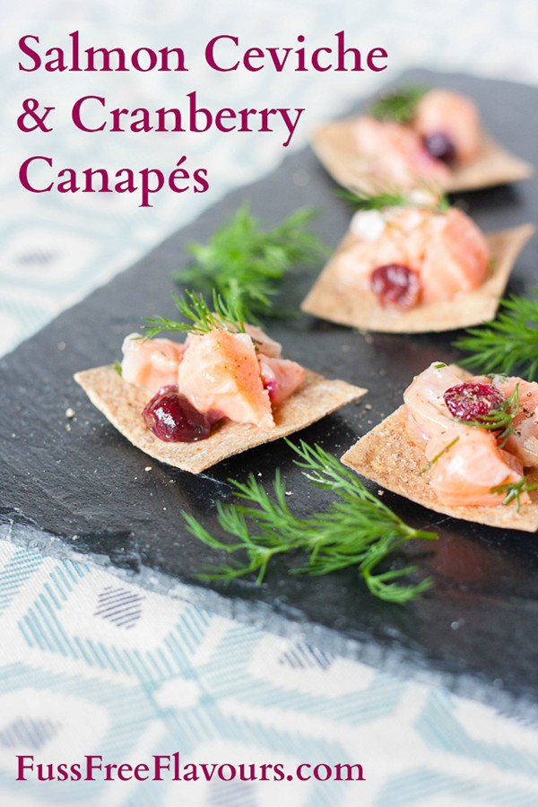Salmon ceviche & cranberry canapés