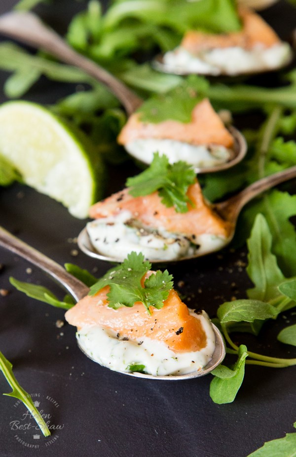 Salmon ceviche canapés with herbed mayonnaise