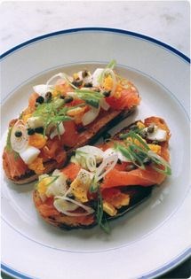 Salmon, chopped egg & spring onion on toast