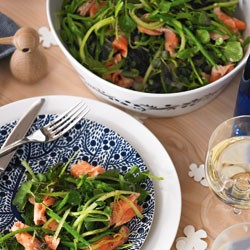 Salmon, cucumber and snow pea salad