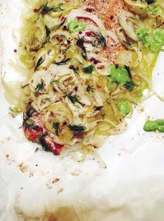 Salmon, fennel & lemon with spinach miso-mayo