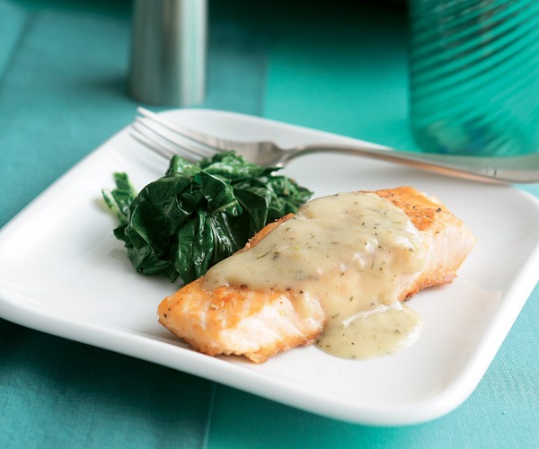 Salmon fillets with lemon-rosemary butter sauce
