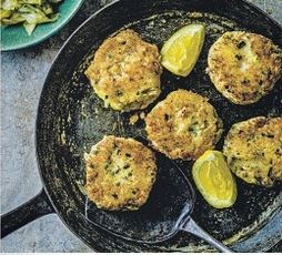 Salmon fish cakes with pointed cabbage & chive soured cream