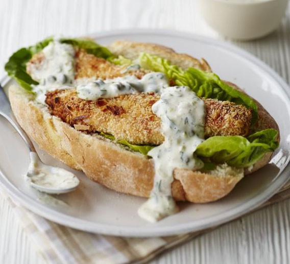 Salmon fish finger sandwich 