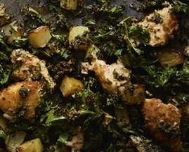 Salmon fishcake traybake hash