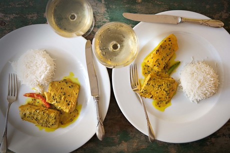 Salmon in a Bengali mustard sauce