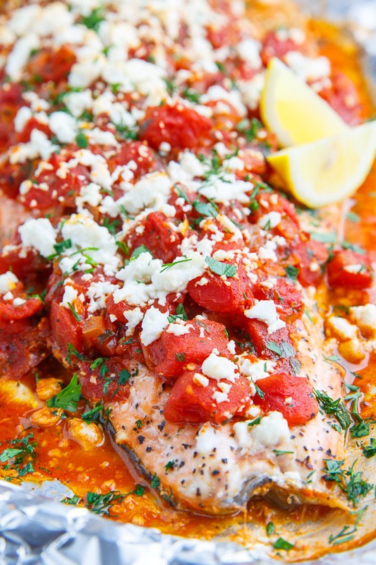 Salmon in a tomato and feta sauce (aka Salmon saganaki)
