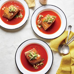 Salmon in smoky tomato broth