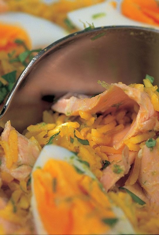 Salmon kedgeree with lime and coriander