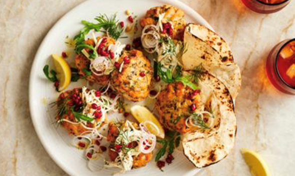 Salmon keftedes, winter remoulade and grilled pita