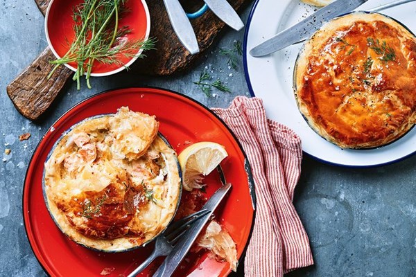 Salmon, leek and dill pot pies