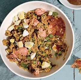 Salmon, lentil, and rice kedgeree