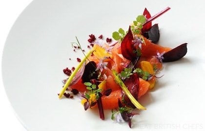 Salmon mi cuit with beetroots