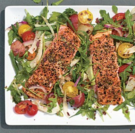 Salmon Niçoise salad with Kalamata vinaigrette