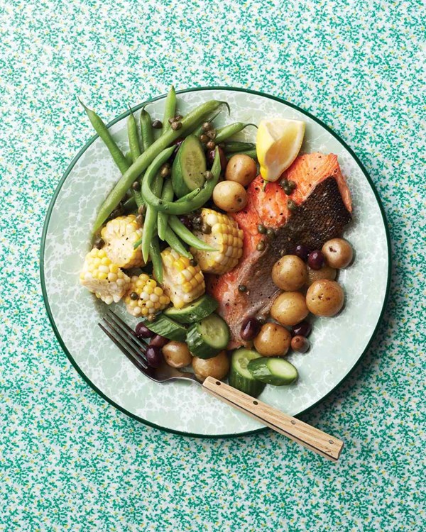 Salmon Niçoise with caper dressing