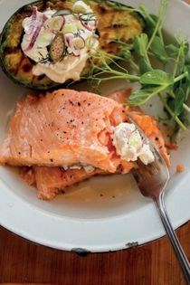 Salmon on a plank