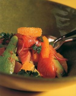 Salmon, orange and avocado