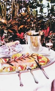 Salmon poached in court-bouillon