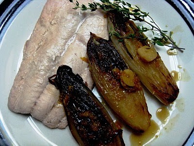 Salmon poached in court bouillon
