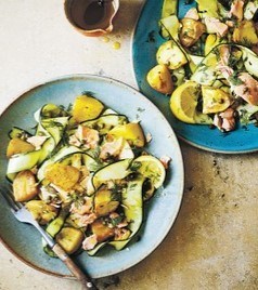 Salmon, potato & courgette salad with lemon, dill and capers