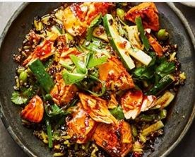 Salmon, rice, quinoa & vegetable stir-fry