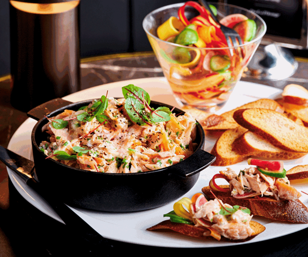Salmon rillettes with pickled baby vegetables