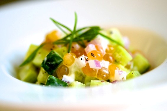 Salmon roe and cucumber salad