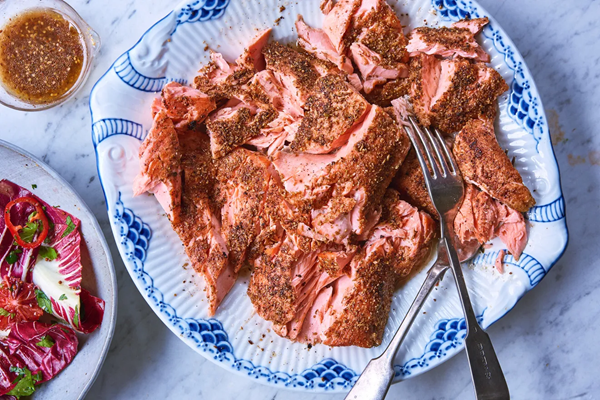 Salmon rubbed with cumin, coriander & fennel seeds