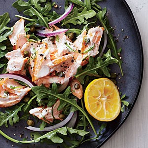 Salmon salad on arugula